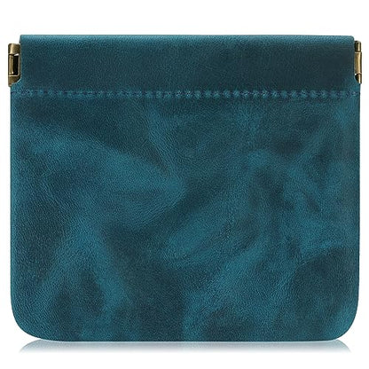 Jack&Chris Mini Coin Purse, Genuine Leather Small Coin Wallet, Leather Squeeze Coin Purse Pouch Change Holder For Men & Women, JC309 - color: Blue
