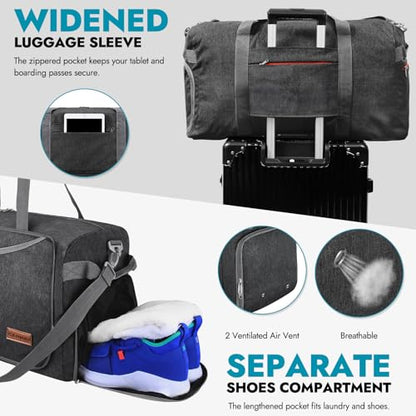 65L Travel Duffel Bag, Foldable Weekender Bag with Shoes Compartment for Men Women Water-proof & Tear Resistant (Panther Black, 65L) - color: Panther Black, size: 65L