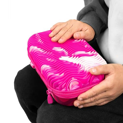 ZIPIT Wavy Pencil Case for Girls, Silicone Sensory Fidget Pencil Box, Pink | Playful box with tactile silicone fidget top, sturdy crack-proof shell, secure zipper, large capacity holds 60 pens & pencils - color: Pink Shapes