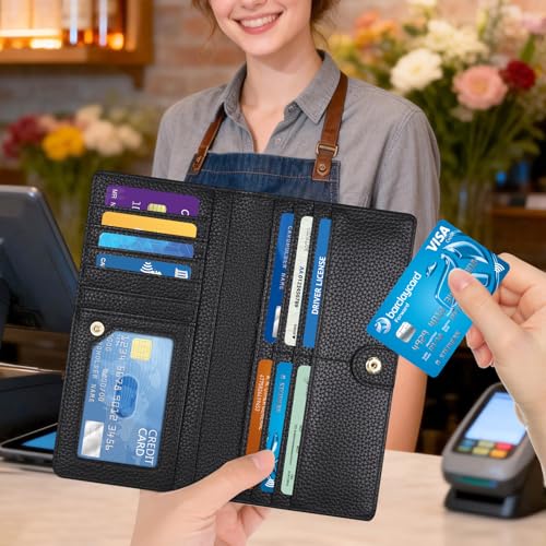 Womens Wallet, Extra Slim RFID Wallets, Moon Skull | Leather Bifold Clutch Billfold Purse, with 11 Card Slots & ID Window, Cute Credit Card Holder Purse for Ladies Girls - color: Moon Skull
