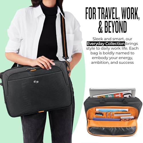Solo New York Briefcase - 13.3" Laptop Carrying Bag for Women & Men, Brief for Travel & Work - Ace Slim, Black & Orange - size: 15.6"