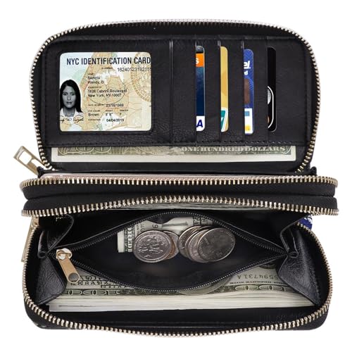 XEYOU Double Zipper Long Clutch Wallet Cellphone Wallet for Women with Removable Wristlet Strap for Credit Card, Cash, Coin, Bill - color: Blue Pineapple
