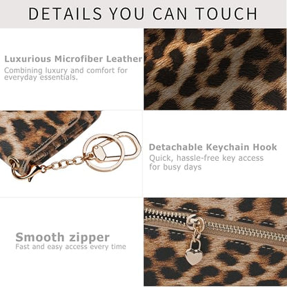 Women Small Wallet RFID Blocking Slim Wallet with Coin Pocket Tri-Fold Credit Card Holder with ID Window and Keychain (Leopard) - color: Leopard