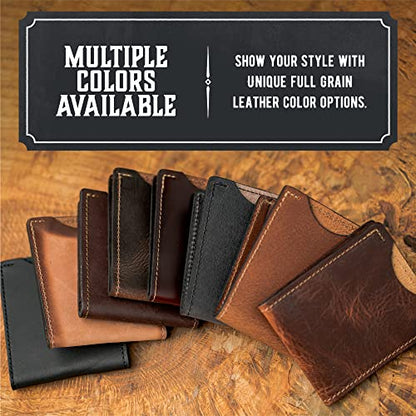 Front Pocket Slim Bifold Wallet for Men | Made in USA | Premium Full Grain Leather Men’s Wallet with Minimalist Design | Charred Oak - color: Charred Oak