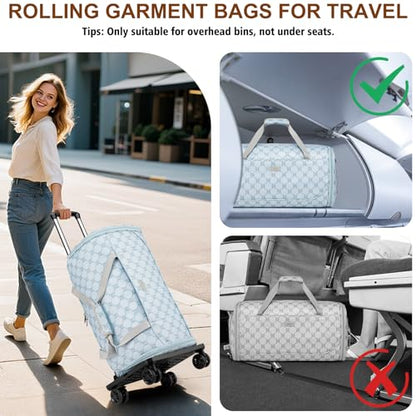 Rolling Garment Bag for Travel, 50L Duffle Bag with Shoe Compartment, 4pcs | 4-in-1 Carry on Convertible Duffel with Wheels, Detachable Trolley, Wrinkle-Free Storage for Trips, Weddings and Overnights - color: Blue
