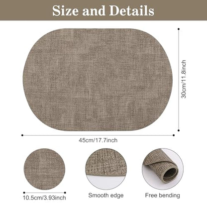 Faux Leather Placemats Set of 4 with Matching Coasters, Heat Resistant PU Oval Placemats, Waterproof Wipeable Washable Place Mats, Non-Slip Table Placemats for Dining Table Kitchen Patio - color: Mud Yellow, size: Set of 4