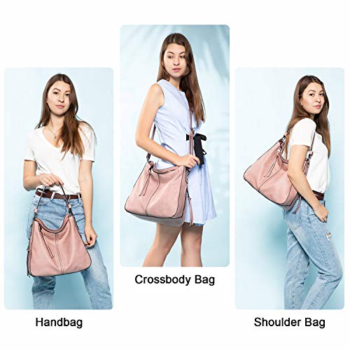 Hobo Crossbody Bag for Women, Designer Shoulder Purse Handbags - color: Pink-gun Black Hardware, size: Large-15.2 inch