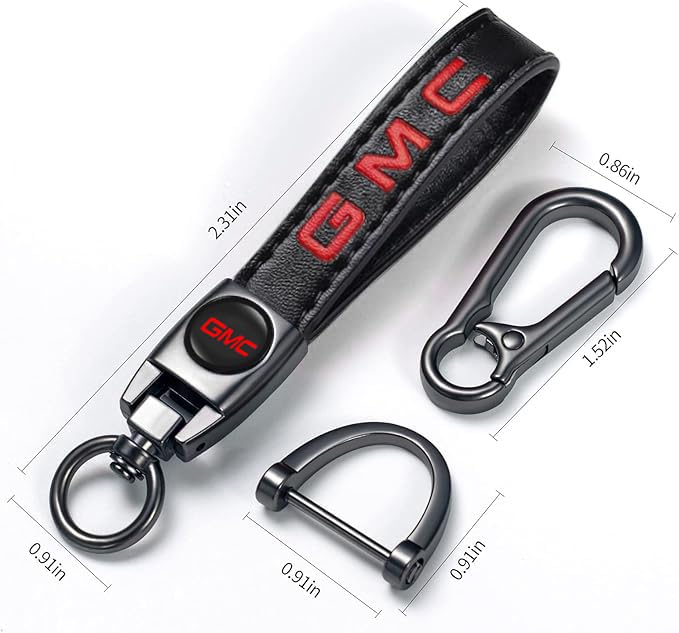 Leather Car Keychain Universal Fit for GMC Sierra 1500 Denali Canyon Terrain Yukon Jimmy Acadia Accessories Key Chain for Men and Women Key Ring 091401 Black
