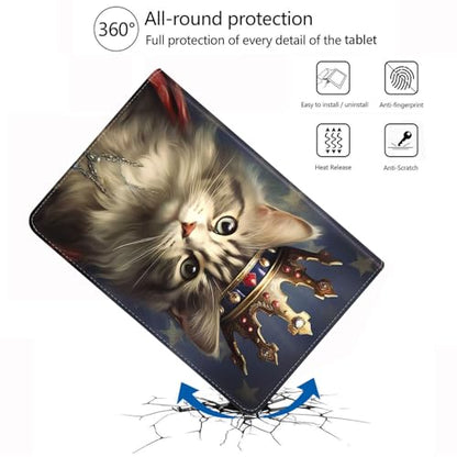 Case for Samsung Galaxy Tab S10 Lite/ S10 FE/ S9 FE 5G 10.9 Inch/ S9 11 Inch, Adjustable Stand Auto Wake/Sleep Smart Leather Cover, Cat Wearing Crown - color: Cat Wearing Crown
