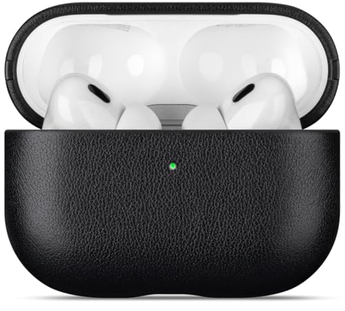 LOPIE Leather Case for AirPods Pro 2nd Generation - Handmade AirPods Pro 2 Case Cover with Lanyard - Made of Full Grain Leather - Drop Protection Hard Shell Cover - Wireless Charging Compatible, Black - color: Black, size: Top Grain Leather