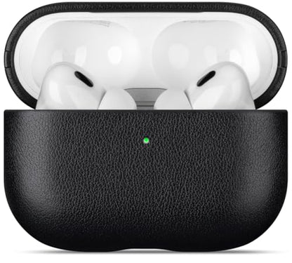 LOPIE Leather Case for AirPods Pro 2nd Generation - Handmade AirPods Pro 2 Case Cover with Lanyard - Made of Full Grain Leather - Drop Protection Hard Shell Cover - Wireless Charging Compatible, Black - color: Black, size: Top Grain Leather