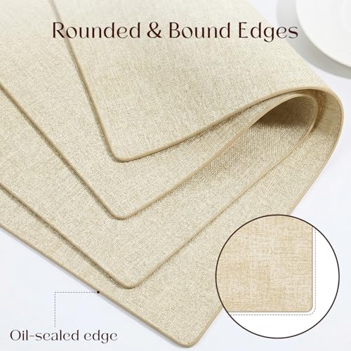 Newise Faux Leather Placemats Set of 6, Waterproof, 18''×12'', Beige | Heat Resistant Wipeable Table Mats, Dual-Sided Place Mats for Patry Kitchen Dinner - color: Beige