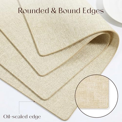 Newise Faux Leather Placemats Set of 6, Waterproof, 18''×12'', Beige | Heat Resistant Wipeable Table Mats, Dual-Sided Place Mats for Patry Kitchen Dinner - color: Beige