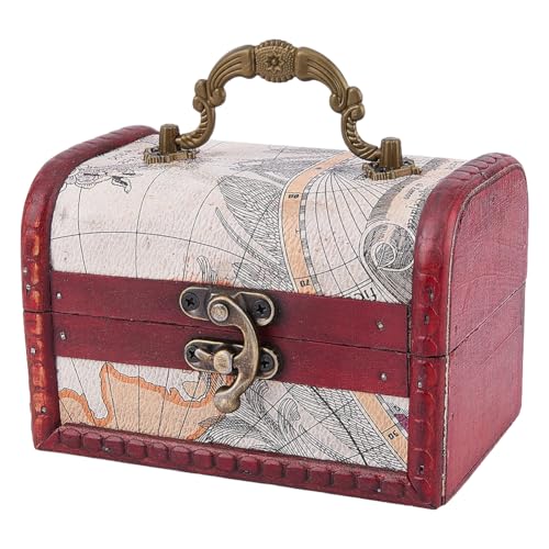 Mini Vintage Wooden Jewelry Chest Keepsake Cases Small European Decorative PU Leather Treasure Box Retro Pirate Treasure Stroage Box with Handle for Jewelry Pearl Trinkets Birthday Gifts - color: Colorful 7