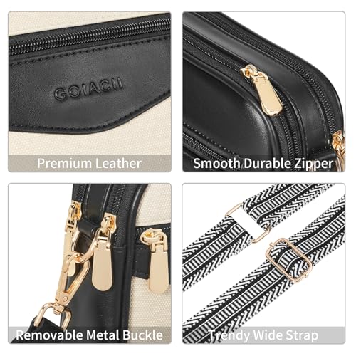 GOIACII Top-Handle Crossbody Bags for Women Soft Leather Trendy Purse Circle Handbags Small - color: C01 Black and White
