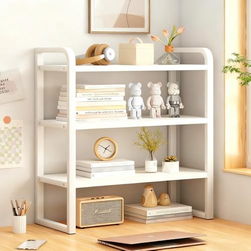 Office Desk Shelf Organizer, Wood Desktop Bookshelf Supplies Storage Rack, Shelf for Top of Desk and Dresser and Cubicle Decor Aesthetic Bookshelf (White White-three Tier, 11.81 Lx7.87 Wx22.05 H) - color: White White-three Tier, size: 11.81Lx7.87Wx22.05H