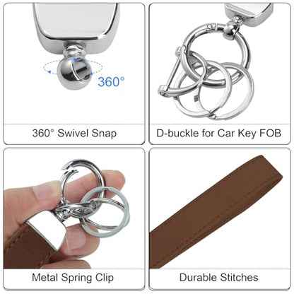 Weixiltc Quilted Leather Wristlet Keychain, D-Ring Car Key Holder | Quilted faux leather & gold hardware. D-ring for car keys + 2 split rings. Hands-free, anti-loss for commute & travel - color: #-Brown