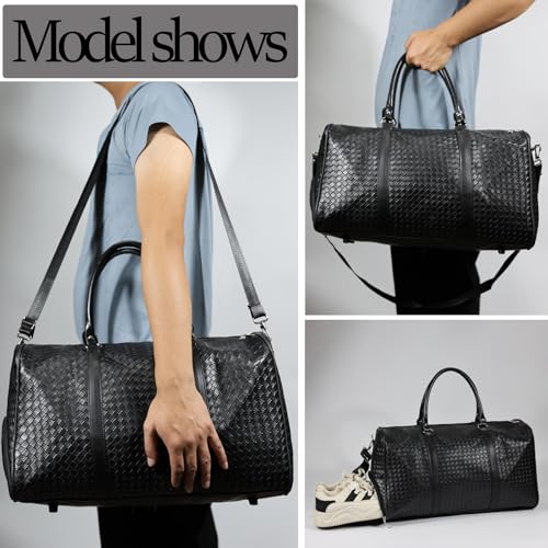 27L Small Travel Duffle Bag Weekender Bags for Women and Men with Shoe Compartment Foldable Waterproof Toiletry Bag Hospital Bags for Labor and Delivery Gym Bag (Black with shoes) - color: Black with shoes