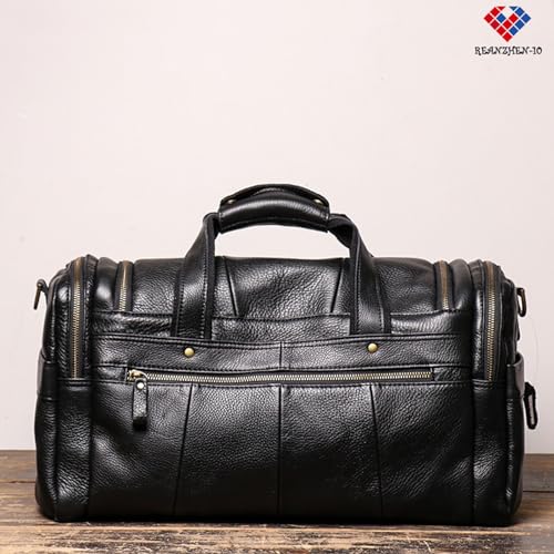 Full CowhideLeather Large duffel bags for men holdall leather travel bag overnight gym sports weekend bag (black) - color: black