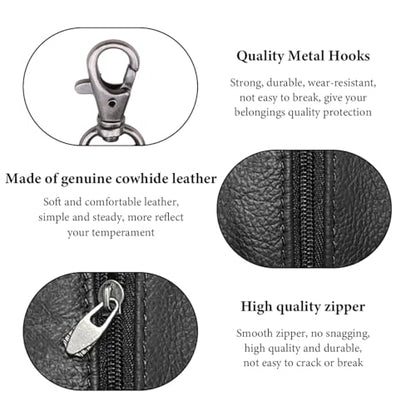 Genuine Leather Key Case, Unisex Car Key Holder Wallet with Key Ring, Universal Zippered Key Pouch Keychain (Black) - color: Black