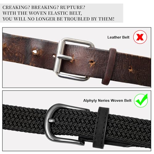 2 Pack Braided Belt for Women, Elastic Woven Stretch Belt | 2 pack woven elastic women's belts with gold & silver buckle, 1" wide - color: 2p. B-black+b-brown, size: waist size 35-40"