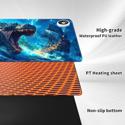 Warm Desk Pad,Heated Desk Pad,Office Mat,3 Heating Levels & 3 Hours Auto Shut-Off,31.5"*13" Gaming Mouse Laptop Keyboard Leather Desk Mat,Blue Dinosaur Ocean - color: Blue Dinosaur Ocean, size: 31.5 × 13 inch(80cm × 33cm)
