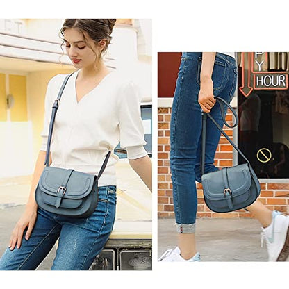 AFKOMST Crossbody Bags for Women,Small Saddle Purse and Boho Cross Body Handbags,Vegan Leather - color: Blue