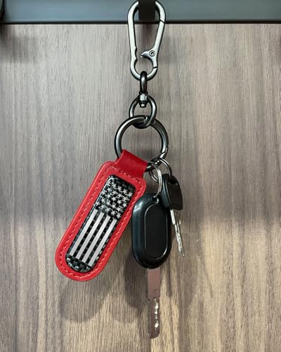 muekzru American Flag Keychain, Leather Carbon Fiber Multifunctional Keychain, Universal Fashion Keychain - color: Red