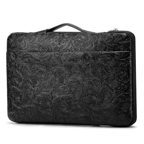 Kinmac Embossed PU Leather 360° Heavy Duty Protective Laptop Sleeve with Poacket (Paisley Black, 12.5 inch-13.6 inch) - color: Paisley Black, size: 12.5 inch-13.6 inch