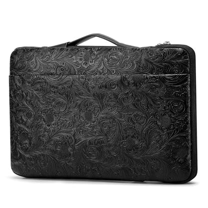 Kinmac Embossed PU Leather 360° Heavy Duty Protective Laptop Sleeve with Poacket (Paisley Black, 12.5 inch-13.6 inch) - color: Paisley Black, size: 12.5 inch-13.6 inch
