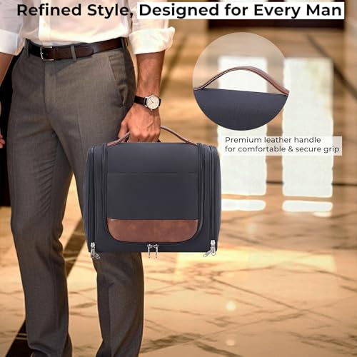 Ralnitote Large Hanging Toiletry Bag for Men, Travel Bathroom Bag with Hook, Hygiene Bag Organizer for Shower, Shaving & Grooming Essentials, Black - color: Black