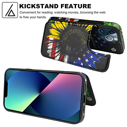 HAOPINSH Compatible with iPhone 13 Pro Max Wallet Case with Card Holder, American Flag Sunflowers Pattern Back Flip PU Leather Kickstand Card Slots Case, Double Magnetic Clasp Cover 6.7" - color: American Flag Sunflowers, size: iPhone 13 Pro Max