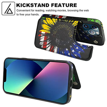 HAOPINSH Compatible with iPhone 13 Pro Max Wallet Case with Card Holder, American Flag Sunflowers Pattern Back Flip PU Leather Kickstand Card Slots Case, Double Magnetic Clasp Cover 6.7" - color: American Flag Sunflowers, size: iPhone 13 Pro Max