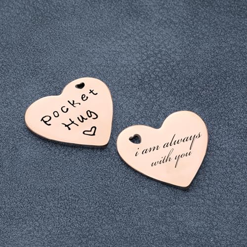Qunrwe Pocket Hug Token,Long Distance Gifts Keepsake,Double Sided Inspirational Thinking of you Gift with Leather Keychain - color: I Am Always With You(rose Gold)