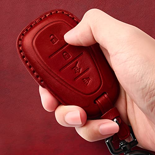 Tukellen Compatible with Chevrolet Leather Key Fob Cover,fit Cruze Volt Bolt Camaro Equinox Sonic Trax Traverse Smart Remote Key, For Leather Key case-Red - color: Red, size: 4 buttons
