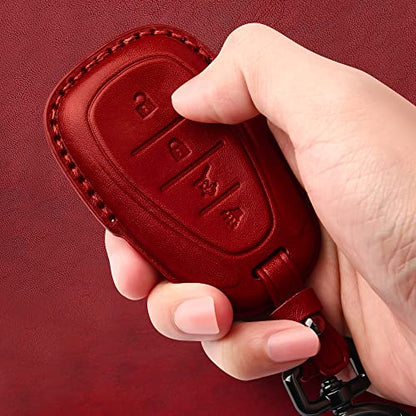 Tukellen Compatible with Chevrolet Leather Key Fob Cover,fit Cruze Volt Bolt Camaro Equinox Sonic Trax Traverse Smart Remote Key, For Leather Key case-Red - color: Red, size: 4 buttons