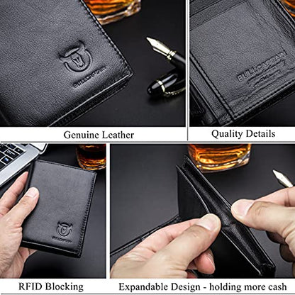 BULLCAPTAIN Large Capacity Genuine Leather Wallet for Men QB-027 - color: Black
