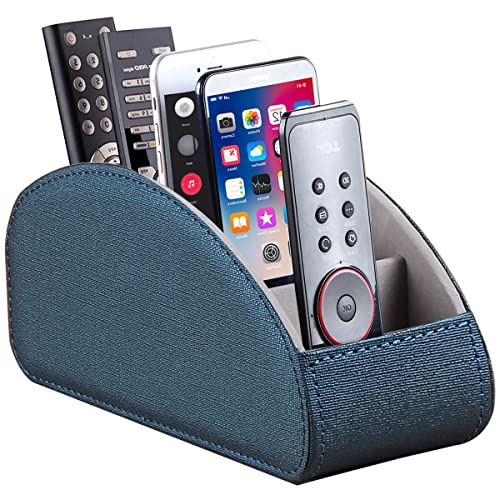 Remote Control Holder, Leather 5 Rooms Desk Organizer and Decorations for Living Room, Bedside Table Remotes Caddy for TV Controllers/ Makeup Brush Pen/ Office Stationery/ Art Supplies/ Eyeglasses | Bedside Desk Organizer and Decorations for Living Room,