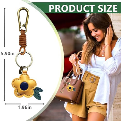 Retro Leather Fruit Leaf Keychain,Bag Charm,Key Organizer for Women - color: Yellow