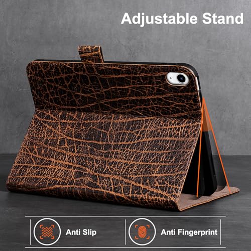 Gexmil Leather Case for iPad Air 11 Inch M4/M3/M2 (2026/2025/2024),iPad Air 10.9 Inch 5th/4th Generation 2022/2020, Top Grain Leather Cover with Pencil Holder,Magnetic Closure,Buffalo Pattern - color: Brown Buffalo-Buckle