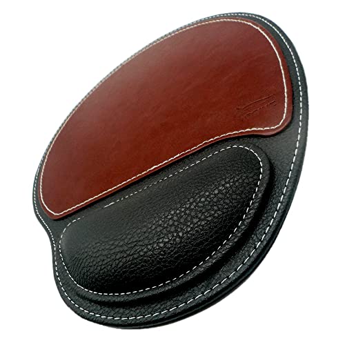 Ergonomic Leather Mouse Pad Mat Mousepad with Rest Wrist Support Non-Slip Rubber Base Memory Foam Waterproof Surface for Gaming Office (Round-Brown) - color: Round-Brown