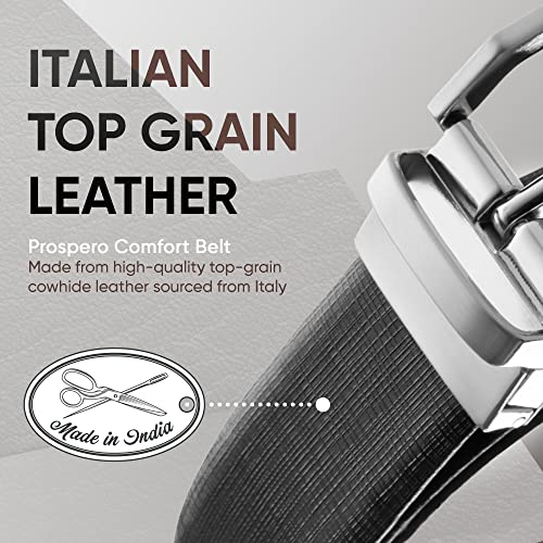Prospero Comfort Men's Reversible Classic Dress Belt Italian Top Grain Leather Black & Brown Rotating Buckle - color: Criss Cross Design Black & Brown, size: 38