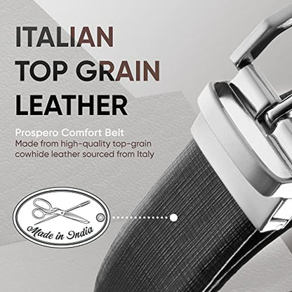 Prospero Comfort Men's Reversible Classic Dress Belt Italian Top Grain Leather Black & Brown Rotating Buckle - color: Criss Cross Design Black & Brown, size: Size 42