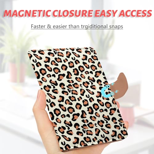 Passport Holder, Cute Travel Wallet Cover with RFID Blocking,Leopard | PU leather travel wallet with magnetic closure, card slots, pen loop, and easy access for passports and essentials. - color: J-Leopard