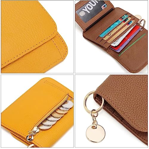 Mudono Small Wallet for Women RFID Blocking Genuine Leather Card Case Slim Tri-Fold Wallet with Zipper Pocket and Keychain - color: Light Purple