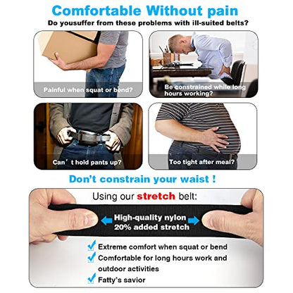 DOOPAI Elastic Golf Belts for Men, 2 Pack Nylon Ratchet Belt, Trim to Fit - color: 08 Black and Khaki, size: 48-58 inch waist, adjustable to 59 inches