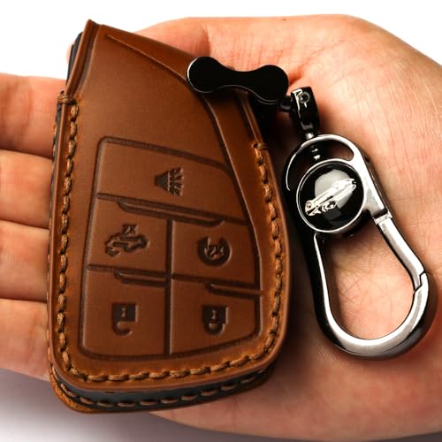 leather Case Compatible with Chevrolet Key Fob Cover or Keychain | Fits for Silverado 1500 GMC Sierra 1500, Silverado Sierra 2500HD 3500HD Smart Key etc - color: 5b-brown