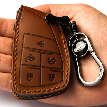 leather Case Compatible with Chevrolet Key Fob Cover or Keychain | Fits for Silverado 1500 GMC Sierra 1500, Silverado Sierra 2500HD 3500HD Smart Key etc - color: 5b-brown