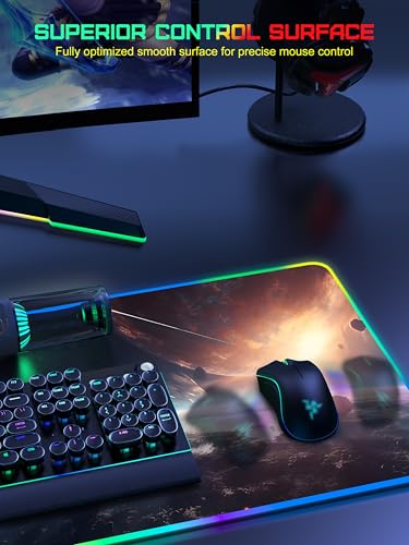 5-in-1 RGB Mouse Pad with 15W Wireless Charging, Keyboard Pad for Desk | 31.5” x 15.8” XXL Large Waterproof Mousepad Home Office Desk Pad, Includes 20W PD Adapter & 6.56ft Woven Cable - color: Upgraded Rgb - Cosmic Planet With Adapter