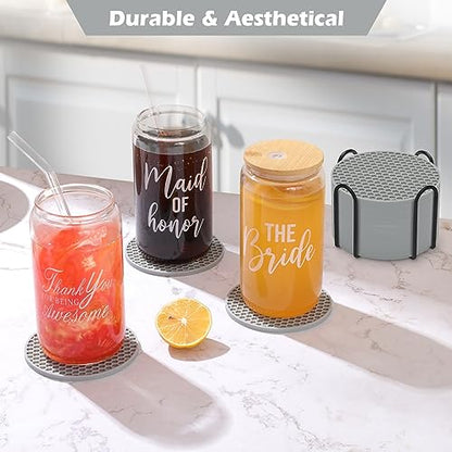 TWTLi Silicone Coasters Set of 8 with Holder — Non-Slip Drink Coasters for Coffee Table, Home Bar & Kitchen, Protects Wood & Marble Surfaces from Water Rings, Dishwasher Safe (Gray) - color: Gray, size: 8 Pcs